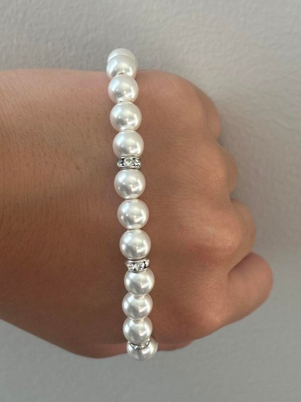 White Pearl Bracelet Silver Accents Costume Jewelry